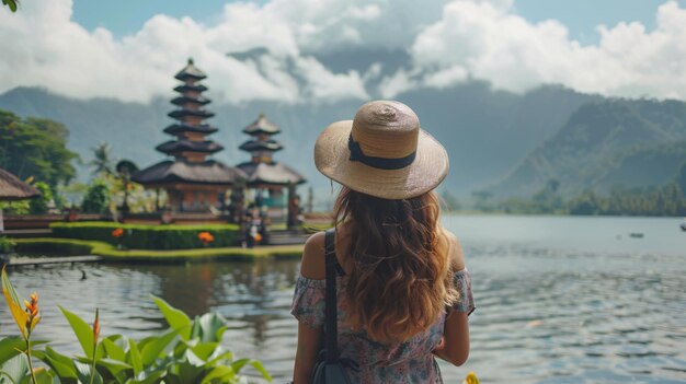 Foto reisende erkunden einen tempel in bali, indonesien