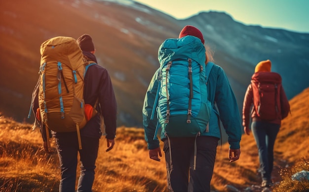 Reisender, Tourist, Urlauber, Lebensstil, Naturgruppe, Wandern, Bergwandern, Spaziergänge, Generative KI