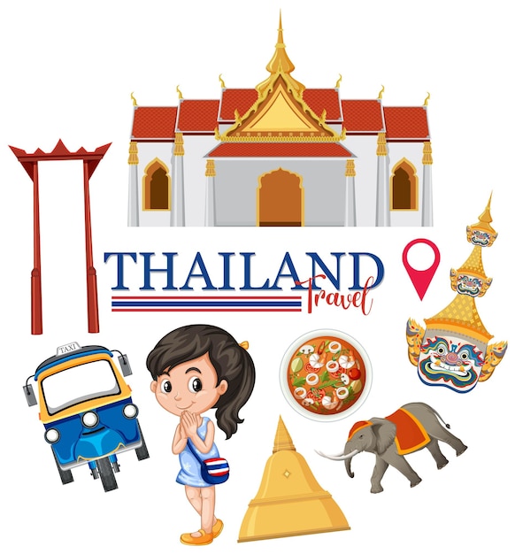 Reisevektorillustration mit kulturellen Ikonen aus Thailand