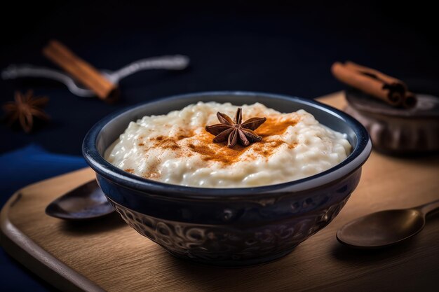 Reispudding köstliches Reis-Dessert cremiges Porridge-Dessort mit Zimt Süßes Reispuddings