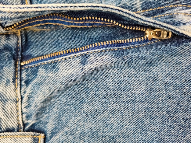 Reißverschluss auf Jeans Jeans Textur Closeup Denim Hintergrund entpackte Jeans