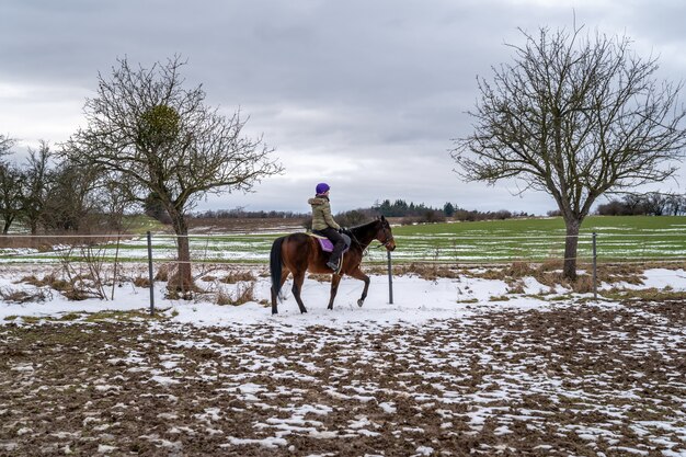 Reiten auf dem Hof im Dorf.