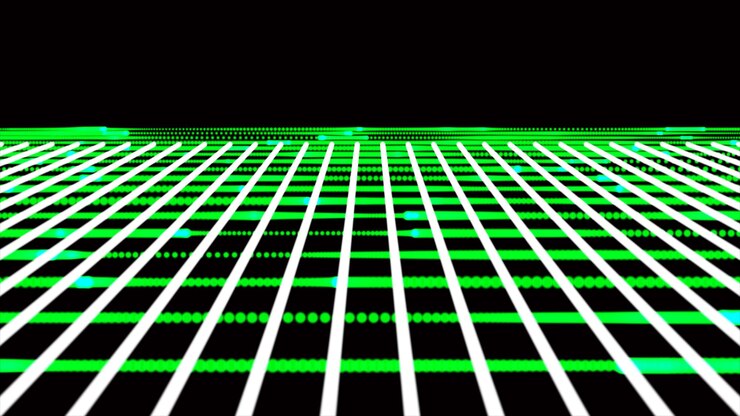 Rejeta abstracta con luz verde sobre fondo negro Rectángulos de movimiento moviéndose sobre un fondo oscuro