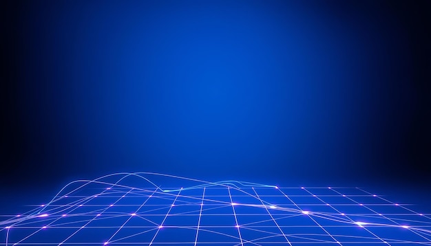 Rejeta brillante azul y púrpura abstracta con líneas en un fondo oscuro