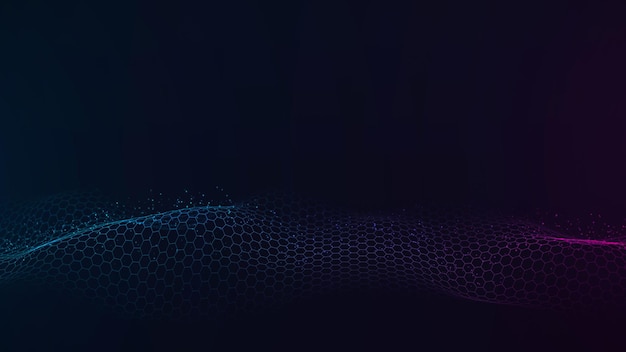 Rejilla hexagonal digital futurista Fondo oscuro abstracto del flujo de partículas Análisis y automatización de grandes datos La onda musical Tecnología científica y renderizado 3d del ciberespacio