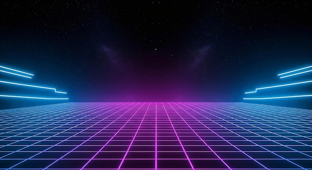 Rejilla de neón con fondo de cielo estrellado
