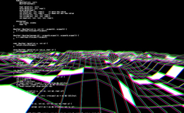 Rejilla de paisaje del ciberespacio Error de pantalla de TV antiguo Error de foto La señal de TV no funciona Problemas técnicos papel tapiz grunge Descomposición de datos Ilustración 3D