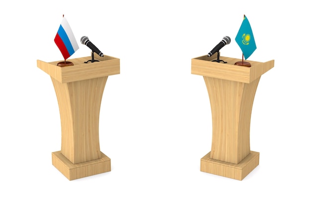Relación entre Qazaqstan y Rusia sobre fondo blanco. Ilustración 3D aislada