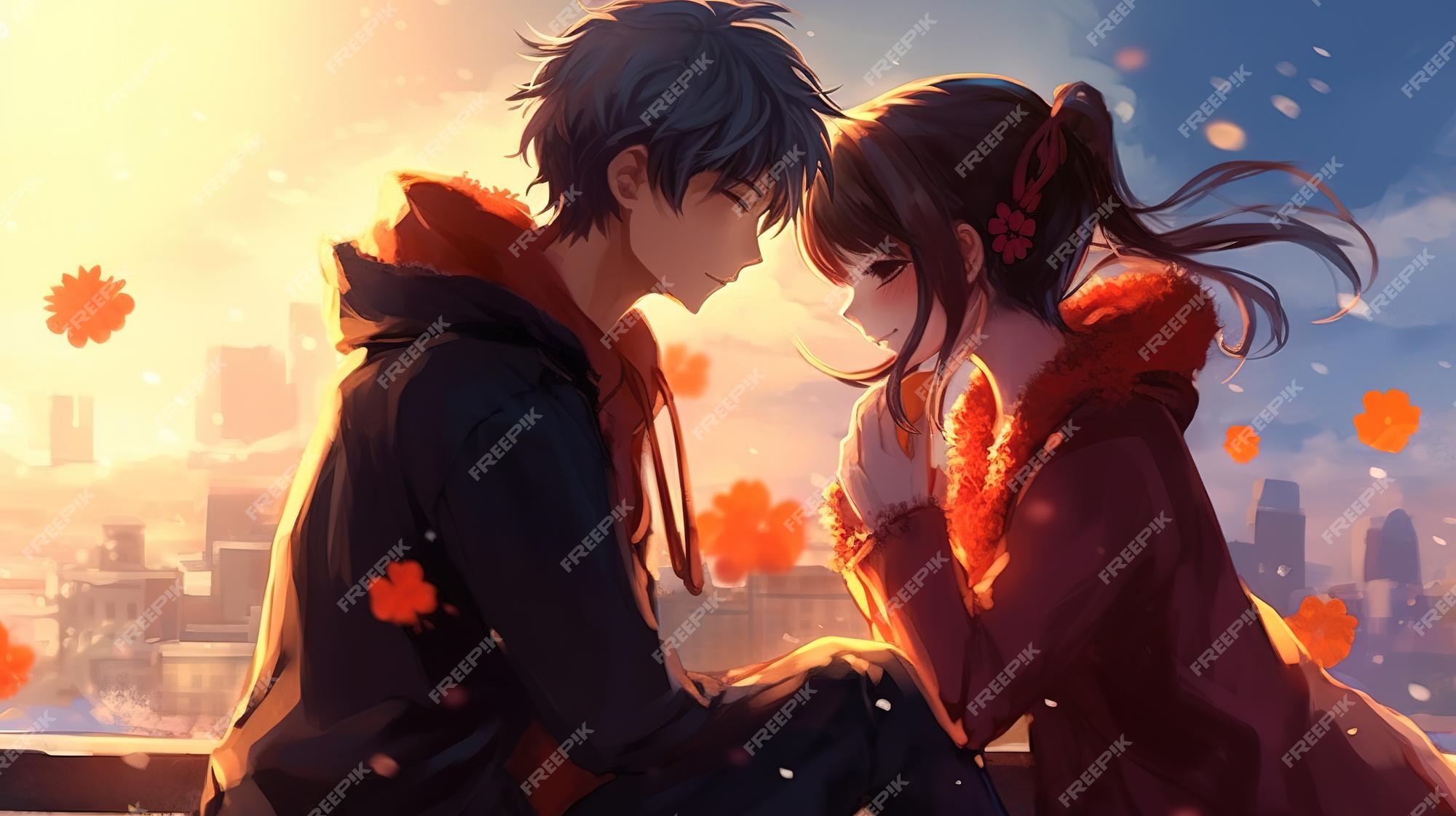 Casal de anime se beija de perto generative ai