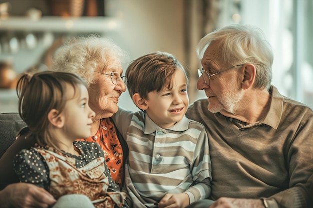 Relaciones entre diferentes generaciones dentro de una familia, como los abuelos con los nietos