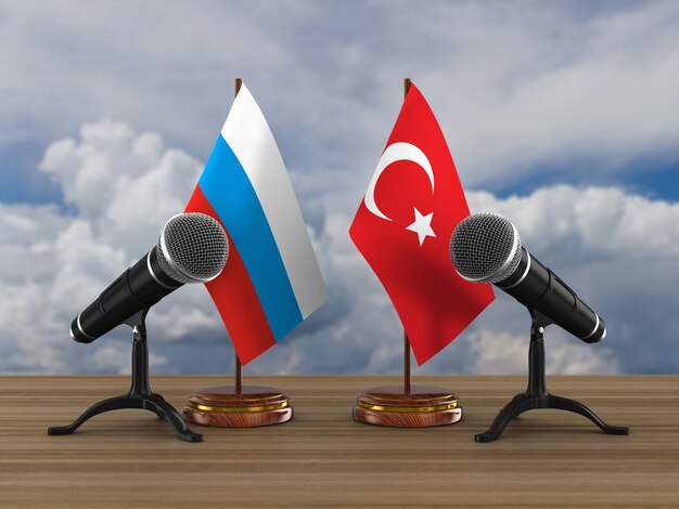 Relações entre a turquia e a rússia. renderização 3d