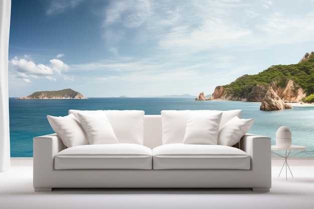 Relajamiento junto al mar Cómodo sofá con un mar impresionante