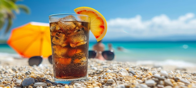 Relajándose en la playa del paraíso hombre disfrutando de té helado de Long Island en un cálido día soleado de verano