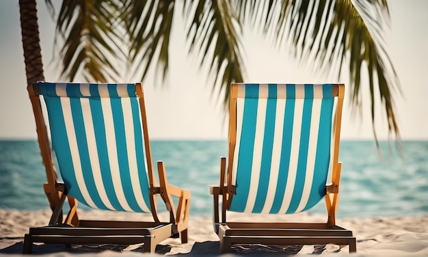 Relajantes vacaciones en la playa con tumbonas y palmeras Días calurosos de verano