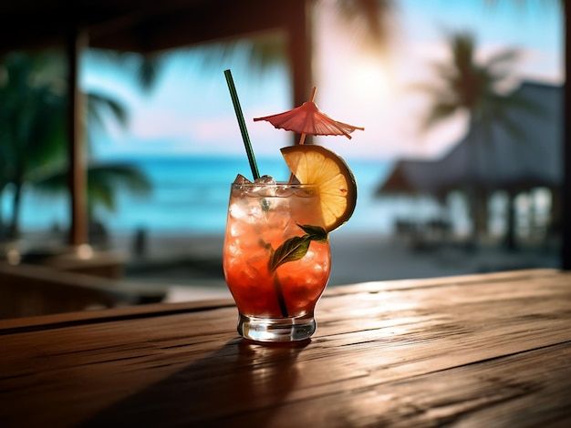 Relajarse con una bebida alcohólica en Cocktail Beach AI Generation