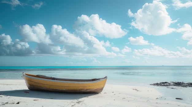 Relajarse en las Islas Cook Un barco sereno en una playa tropical en la isla de Aitutaki, Pacífico Sur
