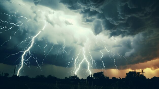 Foto el relámpago atraviesa las nubes de tormenta ai generative