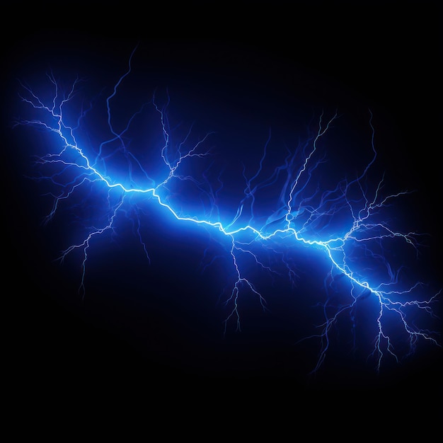 Relámpago azul aislado en un fondo negro Ilustración vectorial de flash eléctrico azul brillante trueno