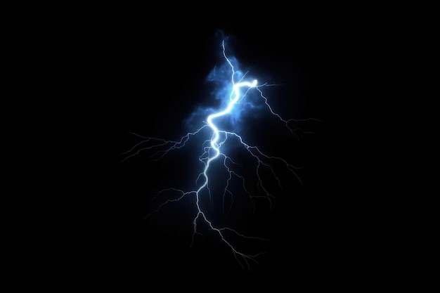 Un relámpago azul dramático sobre un fondo negro