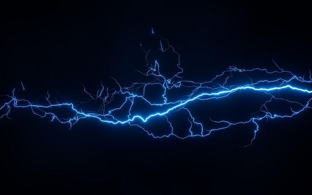 Relámpago azul con fondo oscuro renderización en 3D