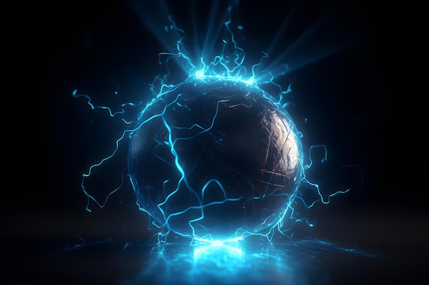 Foto relámpago de bola de bola eléctrica sobre fondo oscuro generado por ia