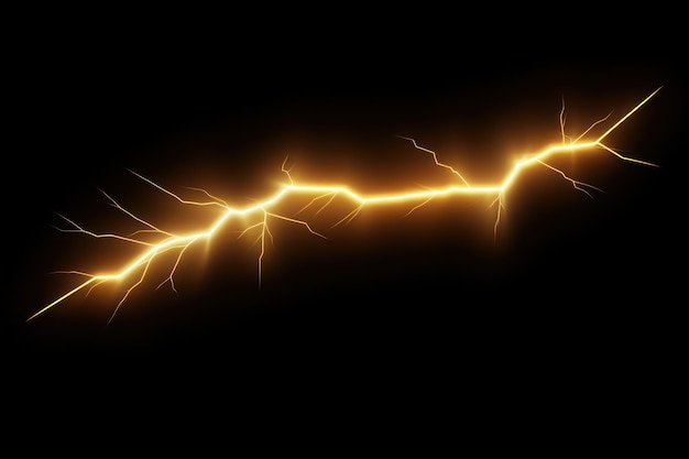 Relámpago dorado aislado en un fondo negro ilustración vectorial dorado brillante truenos eléctricos