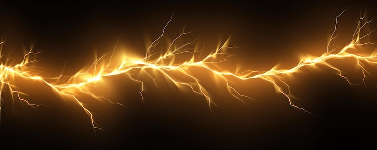 Foto relâmpago dourado isolado em um fundo preto ilustração vetorial brilhante dourado flash elétrico trovão