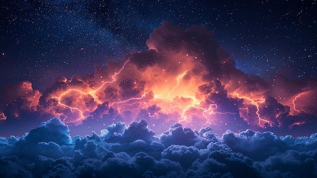 Foto el relámpago ilumina las nubes de tormenta por la noche