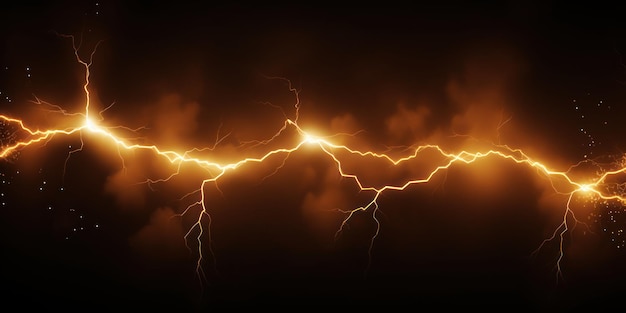 Relámpago marrón aislado en un fondo negro Ilustración vectorial de flash eléctrico marrón brillante