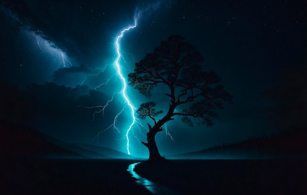 Relámpago de tormenta en el cielo nocturno