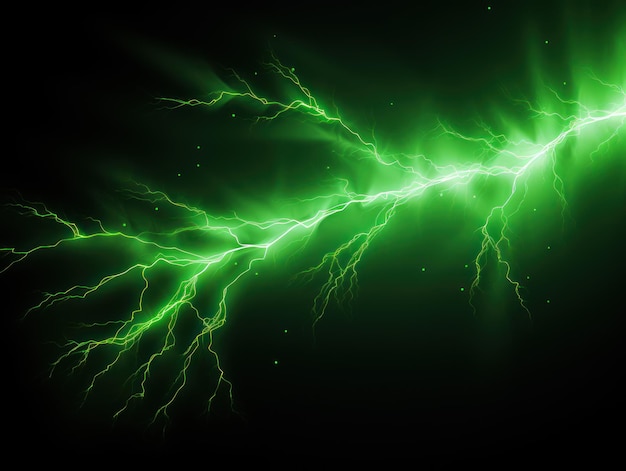 Relámpago verde aislado en un fondo negro Ilustración vectorial de flash eléctrico verde brillante