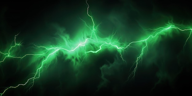 Relámpago verde aislado en un fondo negro Ilustración vectorial de flash eléctrico verde brillante