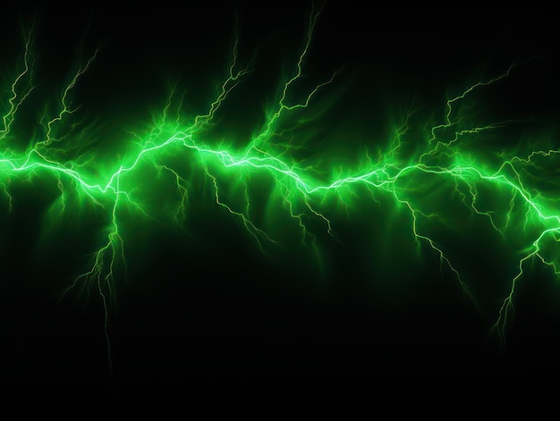 Relámpago verde aislado en un fondo negro Ilustración vectorial de flash eléctrico verde brillante