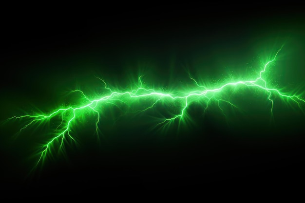 Relámpago verde aislado en un fondo negro Ilustración vectorial de flash eléctrico verde brillante