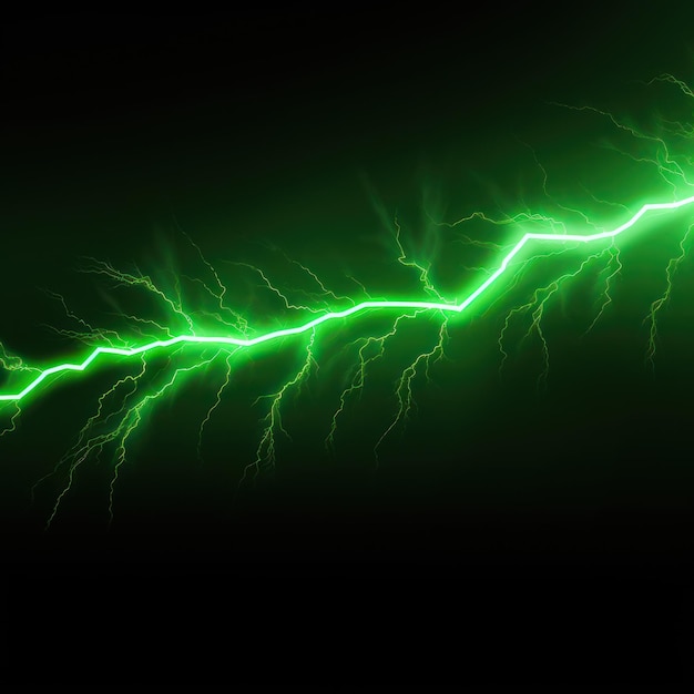 Relámpago verde aislado en un fondo negro Ilustración vectorial de flash eléctrico verde brillante