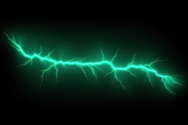Relámpago verde menta aislado en un fondo negro Ilustración vectorial brillante verde menta eléctrico