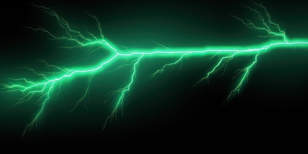 Relámpago verde menta aislado en un fondo negro Ilustración vectorial brillante verde menta eléctrico