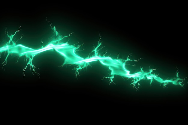 Relámpago verde menta aislado en un fondo negro Ilustración vectorial brillante verde menta eléctrico