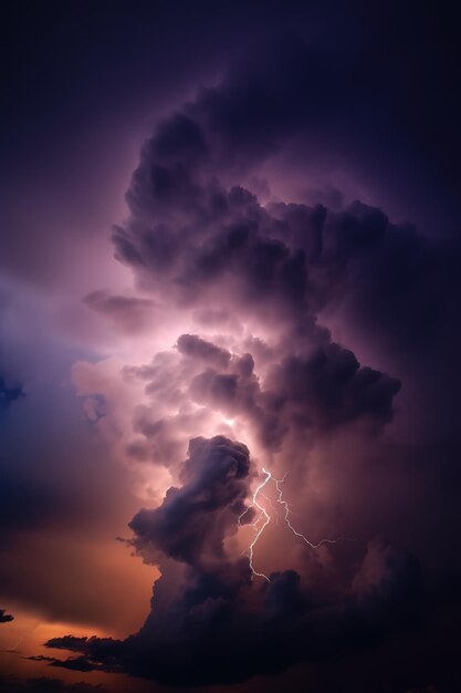 Relámpagos cayendo sobre nubes oscuras con relámpagos saliendo del cielo