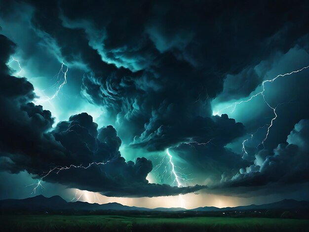 Relámpagos en el cielo nocturno durante una tormenta eléctrica generada por Ai