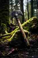 Foto el relato silencioso de un hacha en un tronco