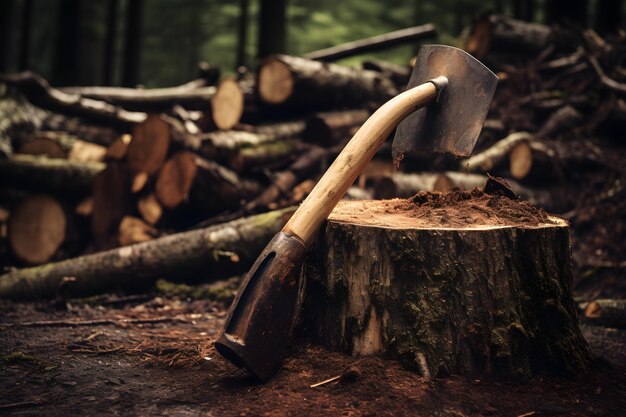 Foto el relato silencioso de un hacha en un tronco