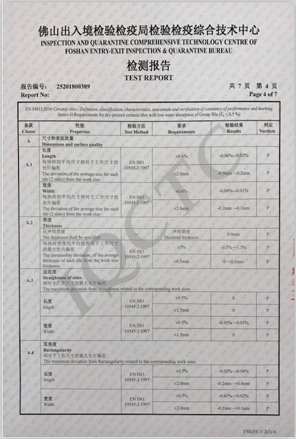 Relatório de ensaio de quarentena de inspecção de Foshan