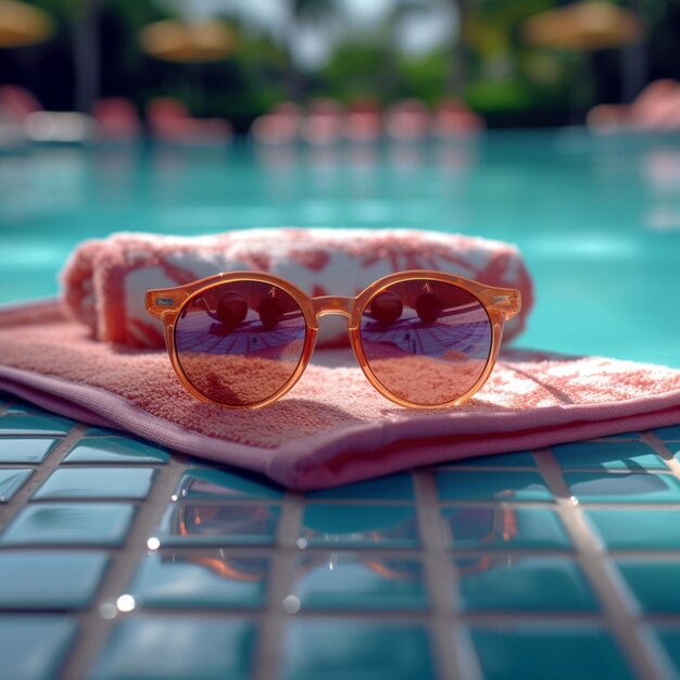 Relaxamento de verão Óculos de sol toalha à beira da piscina vibrações de férias para mídia social tamanho de postagem