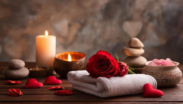 Relaxamento do Dia dos Namorados com massagem spa e decoração zen espaço de cópia top wook mãos lugar para texto