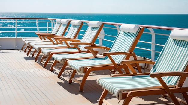 Relaxamento marítimo Cadeiras de convés em navios de cruzeiro AI Gerado