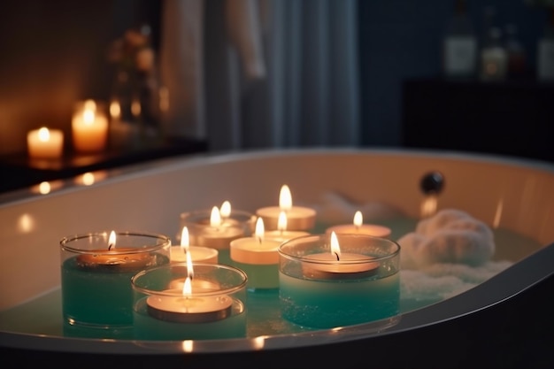 Relaxe cuidado de spa de velas relaxamento luz de velas quarto de banho bem-estar Generative AI