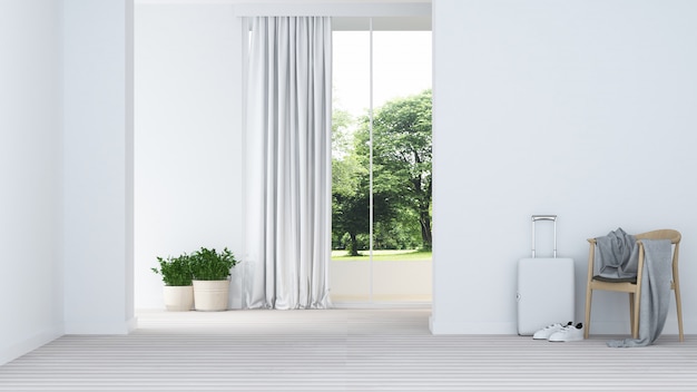 Relaxe espaço interior mínimo e parede decoração vazia em apartamento-