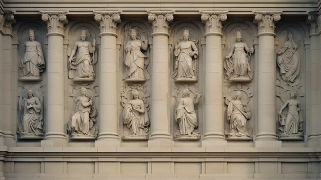 Foto relieve de piedra de figuras históricas en la fachada de un edificio