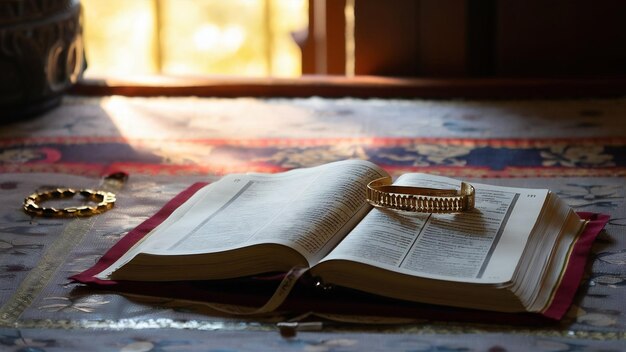 Religiöse Matte mit heiligem Buch und Armband
